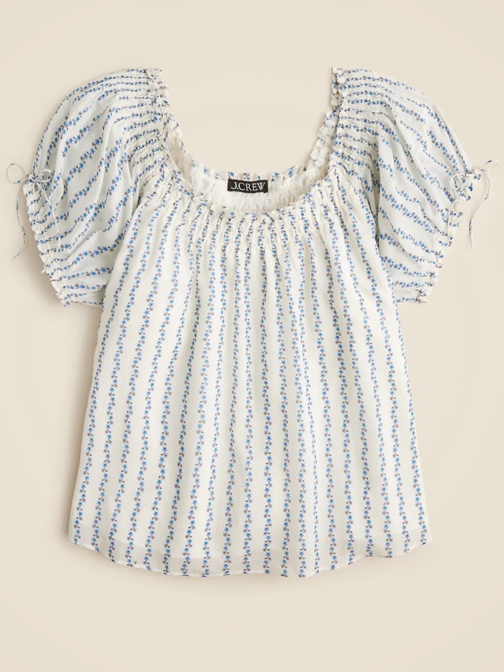 J.Crew Blue Floral Smocked Puff Sleeve Cotton Top XS NWT